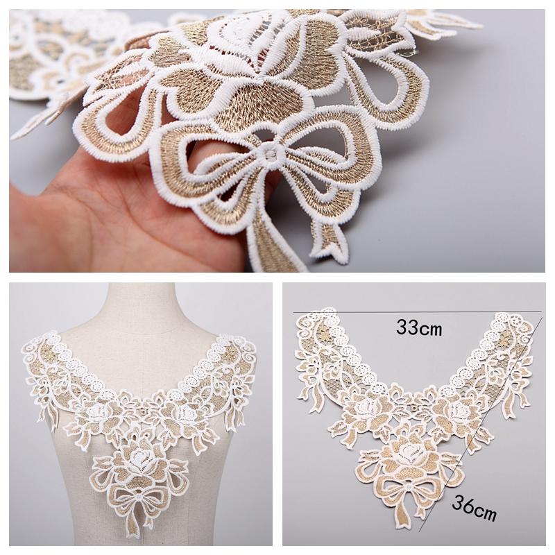 Купить 1 шт., золотисто-белая кружевная ткань, цветок, кружевной вырез ...