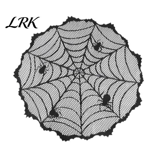 Dark Halloween Aesthetic Decor Tablecloth, Black Lace Spider Web Table Cover, Spooky Gothic Lamp Shade for Masquerade, Party, Dinner Decoration