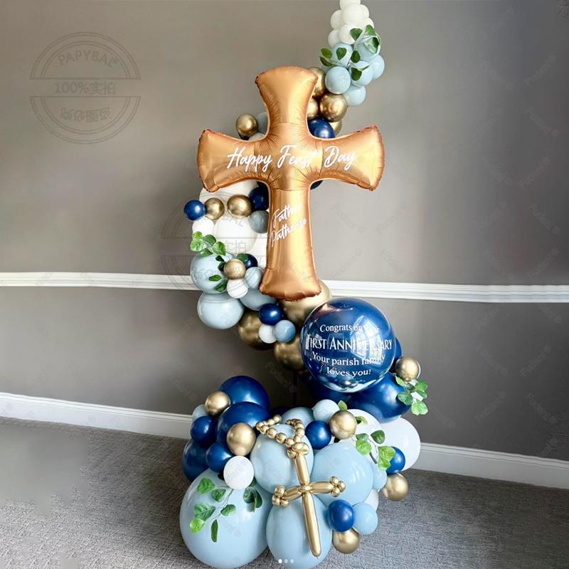 97pc/set Golden Cross Balloon Bouquet Confirmation Celebration Elegant White Decor Perfect for Religious Events Special Occasion