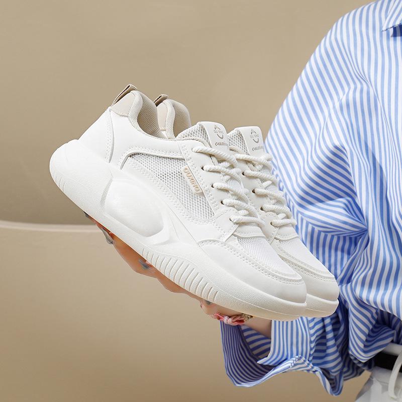 Low-Top Breathable White Shoes for Women Spring New Big Head Bread Shoes Thick-Soled Casual Sneakers Women