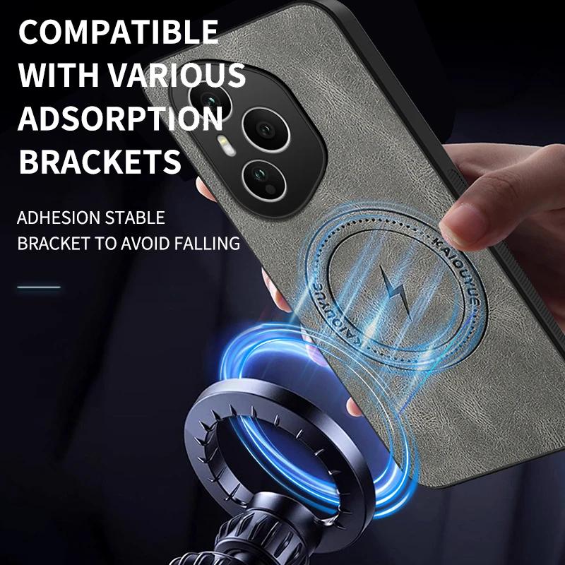 Magnetic Case For Honor 400 Pro Honor400 Lite 5G MagSafe Napa-textured PU Silicone Leather Cover Shockproof Bumper