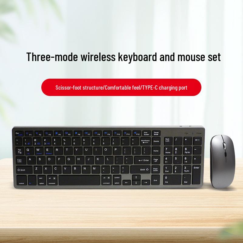 Wireless Mouse & Keyboard Combo: Three-Mode Keyboard, Dual-Mode Mouse, Compatible with Notebooks, Desktops, Tablets, and Mobile Phones.