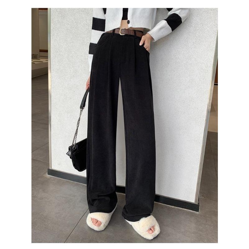 New Retro Suit Pants In Autumn and Winter, High Waist Narrow Version Wide-leg Pants Straight-leg Casual Pants Thick Floor Pants for Women