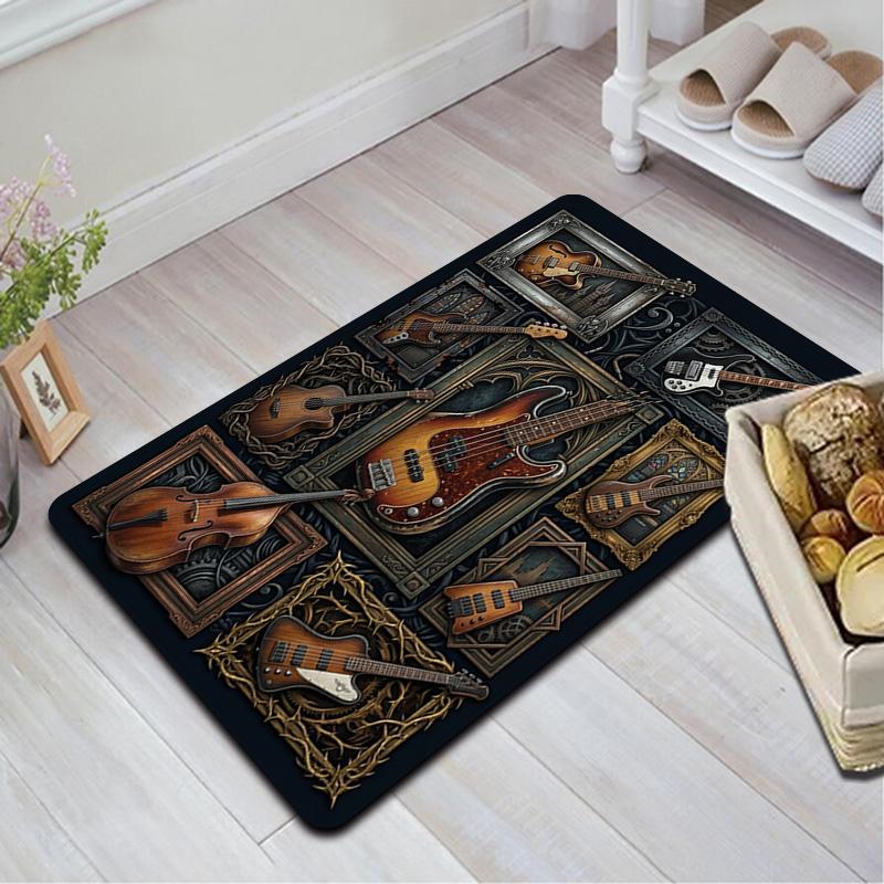 Guitar Collection Showcase Pattern Rug Floor Mat for Living Room or Bedroom Soft and Comfortable Carpet a Gift for Birthday and Holiday.
