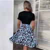 Leopard Print Women Dress with Bow Strap Summer Patchwork