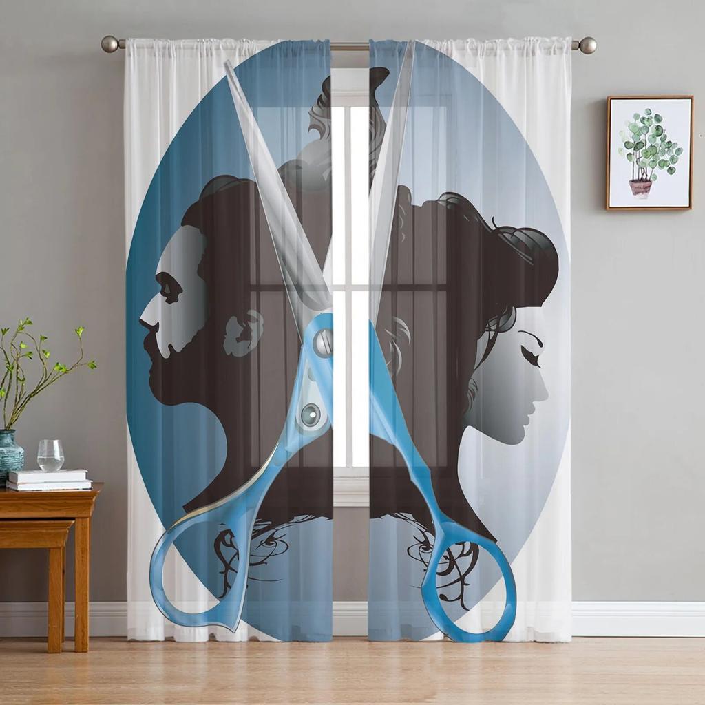 Barber Shop Retro Poster Design Template Tulle Sheer Curtains for Living Room Bedroom Kitchen Decoration Voile Organza Curtains
