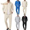 2Pcs/Set Men Outfit Lapel Long Sleeve Zipper Placket Coat Elastic Waist Adjustable Drawstring Long Pants Set