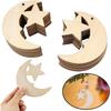 24/48 PCS Wooden Moon & Star Ornaments – DIY Hanging Decor with Hemp Rope for Wedding, Christmas, Birthday & Anniversary