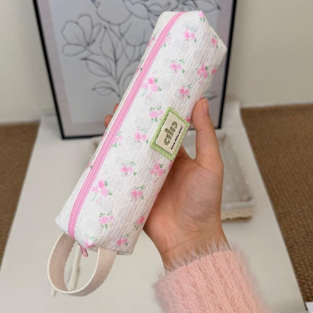 Korean Style Small Flower Print Pencil Case Large Capacity Pencil Pouch Pen Box Home Use