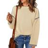 Autumn and Winter Solid Color Round Neck Loose Long Sleeved Contrasting Knitted Pullover Women's Sweaters
