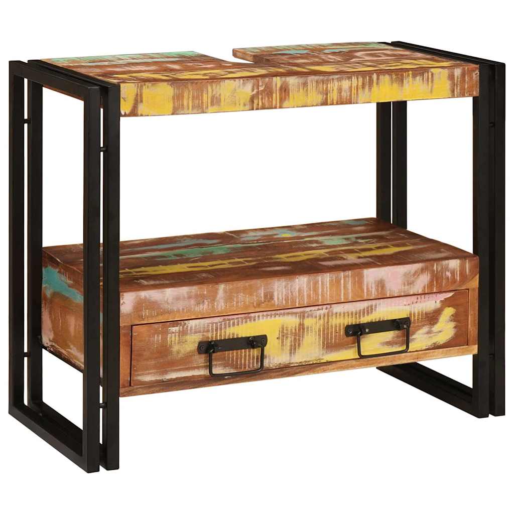 Washbasin Cabinet Multicolored Solid Upcycled Wood