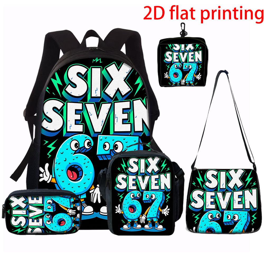 1/2/3/4/5 pièces Sac à dos Motif Ballon de Football Numéro 67 Ensemble Sacoche d'École Légère Spacieuse avec Sac de Voyage Parfait pour la Jeunesse