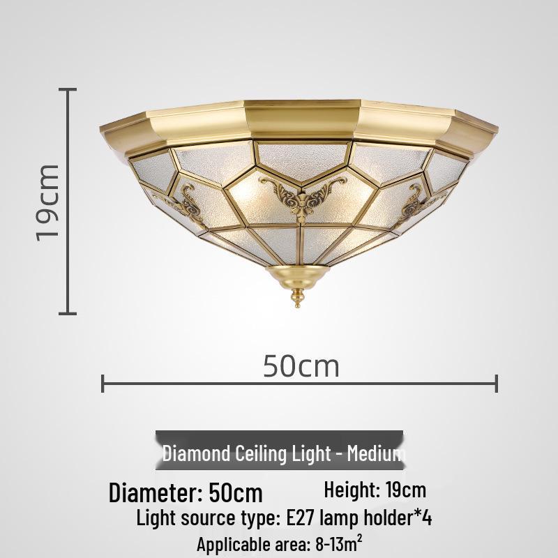 European All-Copper Ceiling Light for Bedroom, Living Room, Foyer, Balcony, or Aisle - Simple, Warm, and Romantic Design