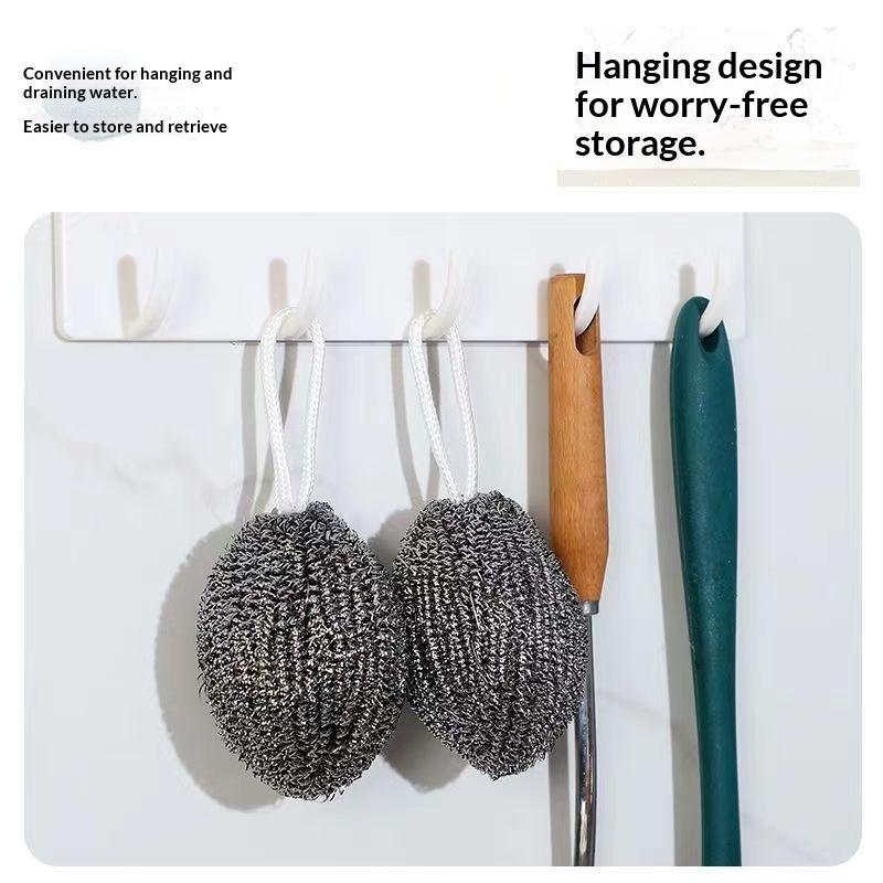 10Pcs Stainless Steel Wire Scouring Pad Hanging Rope Convenient Design Rust-Resistant Kitchen Dish Grease Cleaning 10pcs