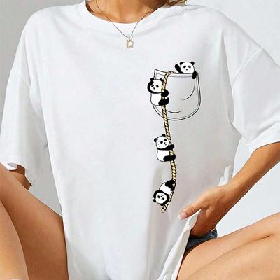 Fashion Women Creative Cartoon Animal Panda Print T Shirt Funny Casual O-neck Short Sleeves T-shirt Summer Female Tee Shirt