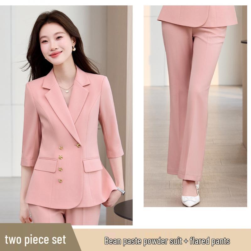 Elegant Women's Three-Quarter Sleeve Pink Suit Set - High-End, Professional, Commuting, Spring/Summer Style