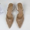 Luxury  High Heels Women Sandals Mesh Embroider Elegant Pointed Ladies Slingback Evening Party Wedding Bridal Dress Shoes