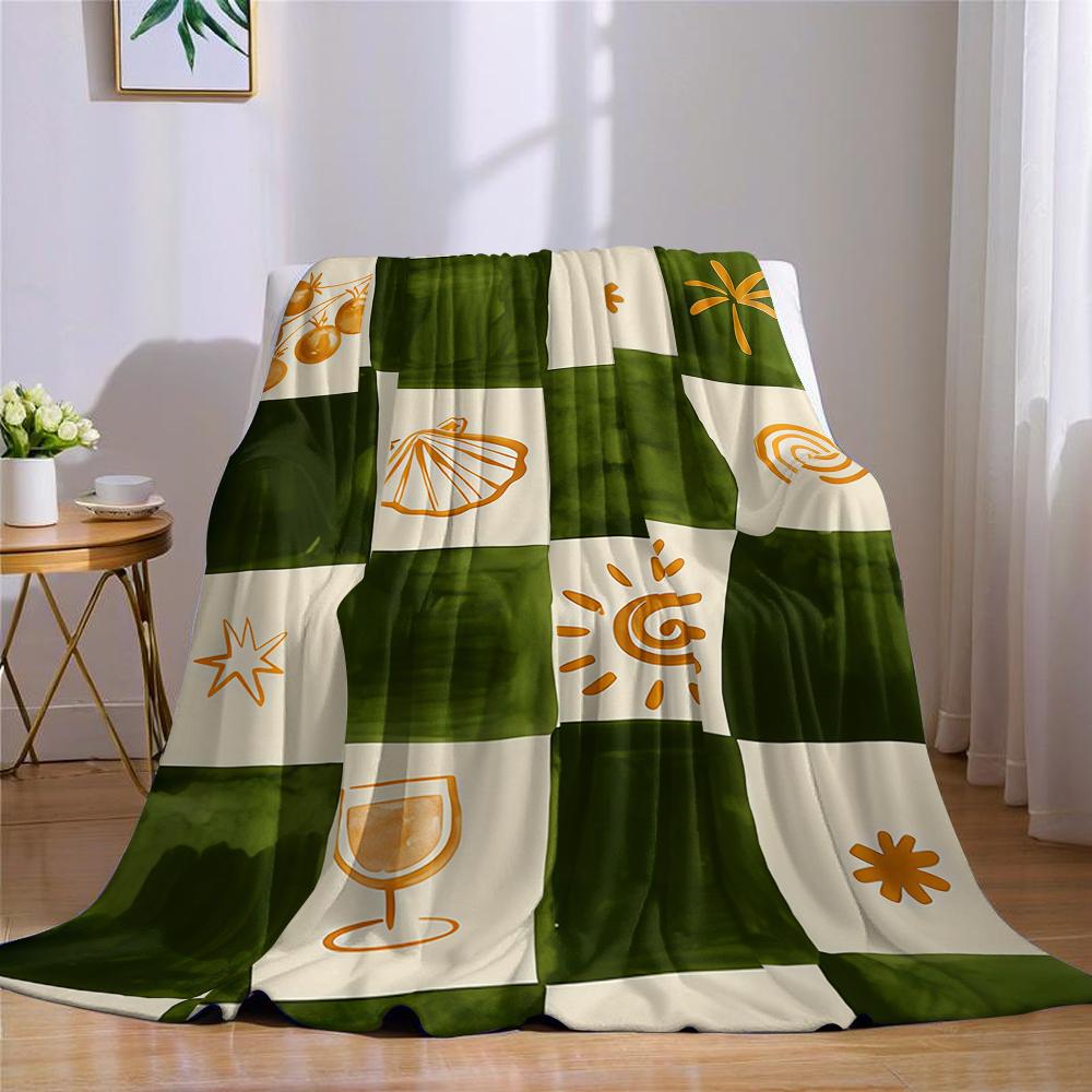 Green & Orange Check Flannel Blanket Warm Soft Halloween Christmas Couch Warm Cozy Decorative Decor Gift for All Season