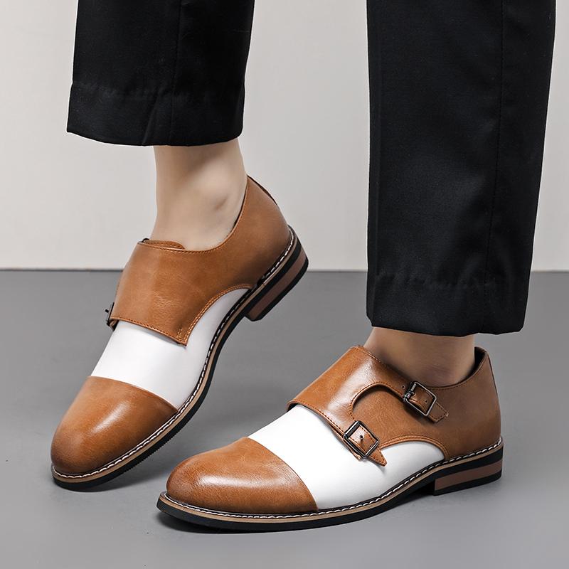 Fashion Color Blocked Business and Casual Men's Leather Shoes British Fashion Gentleman Style Formal Groom's Wedding Plus Size Shoes