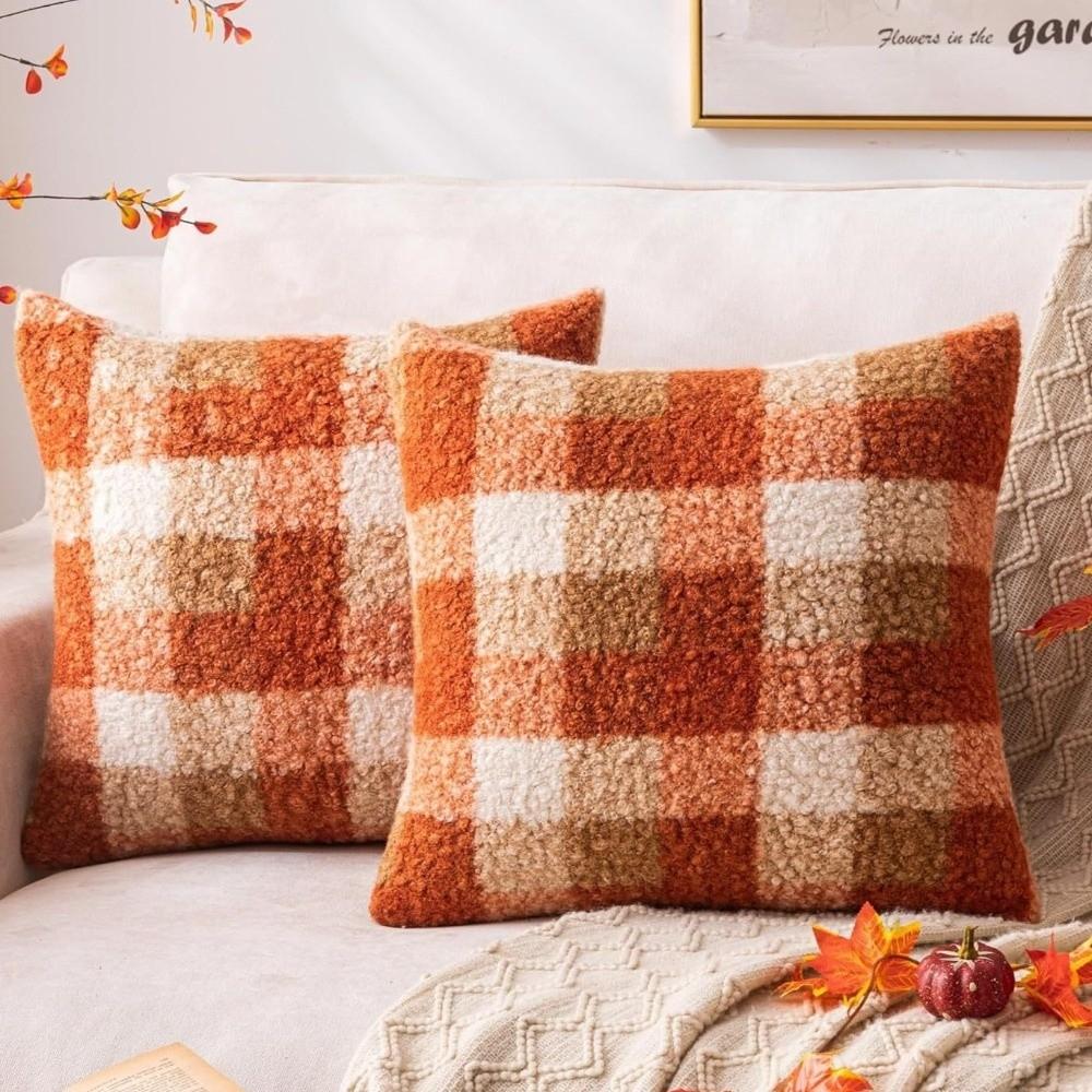 18x18 Inch Plushie Pillow Covers Plaid Pattern Cushion Cover Stylish Throw Pillow Case  Home Decor