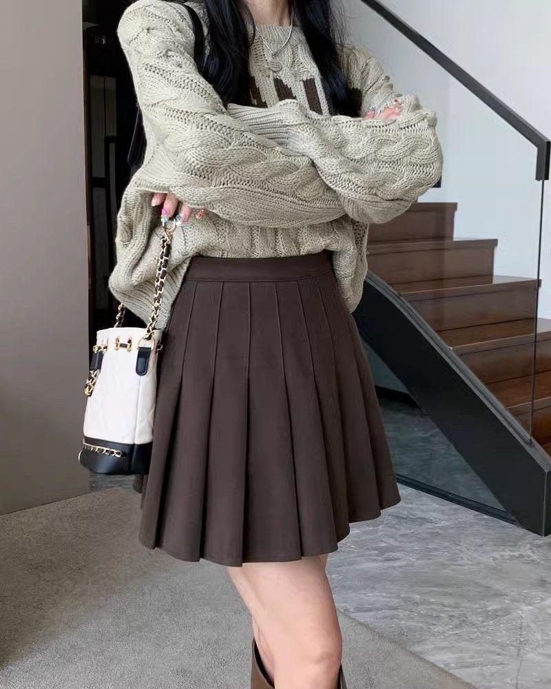 High-Waisted Woolen Pleated Grey Skirt - Autumn/Winter School Style JK Uniform Skirt