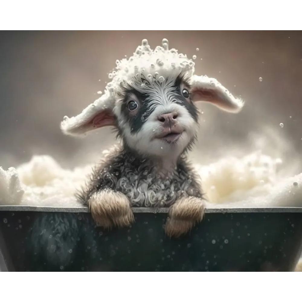 Cute Baby Lion Tiger In Bathtub Wall Art Canvas Painting Animals Bathing Funny Bathroom Art Poster Prints Picture Room Decor
