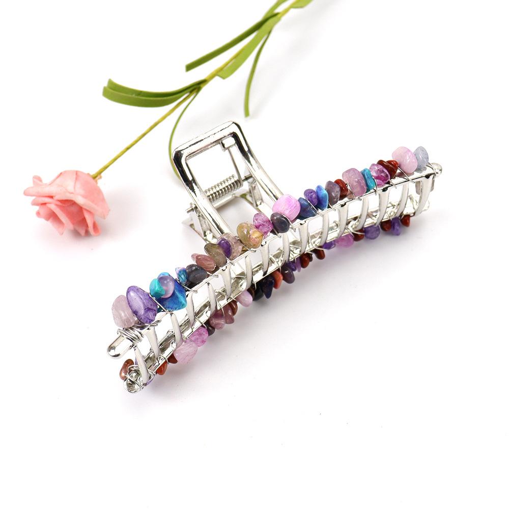 Natural Crystal Gravel Silver-trimmed Square Opening Hair Claw Hair Clip Hairpin Head Accessories For Ladies New F44