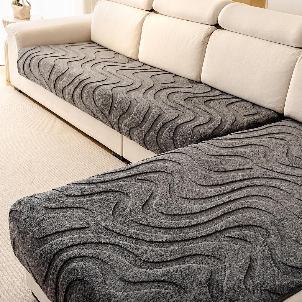 Cross-Border Cream Velveteen Plush Sofa Cushion - Autumn Winter Thick, Non-slip Modern Minimalist Design