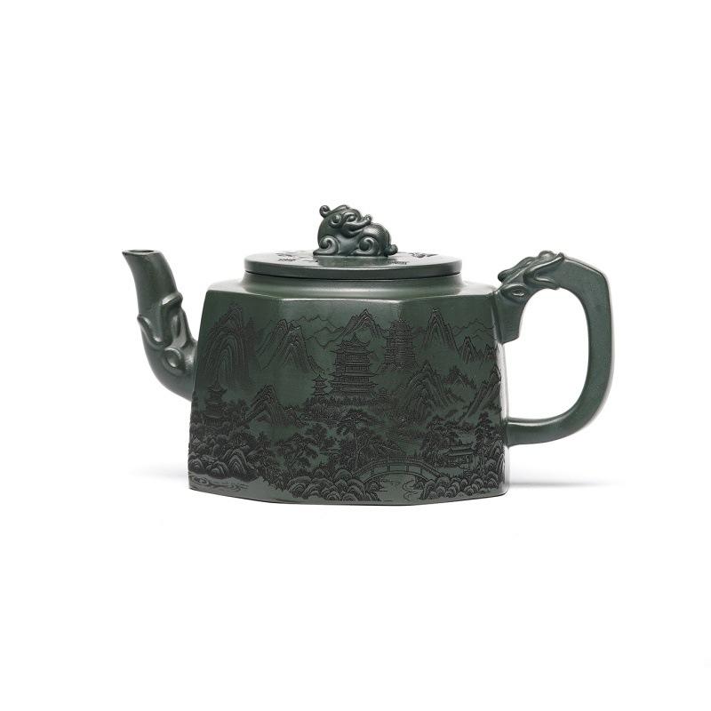 

350ml Yixing Purple Clay Teapots Handmade Double Dragon Octagon Pot Raw Ore Green Mud Kettle Zisha Tea Set Ornaments Supplies