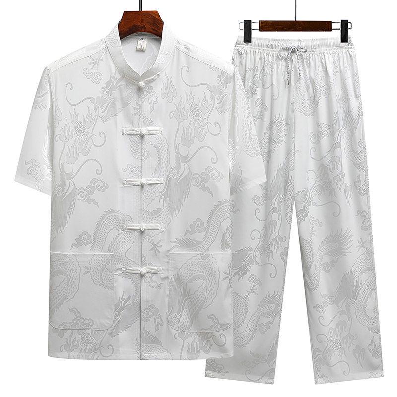 Men’s Ice Silk Tang Suit - Short-Sleeved, Loose-Fit, Chinese Style for Seniors, Ideal for Summer
