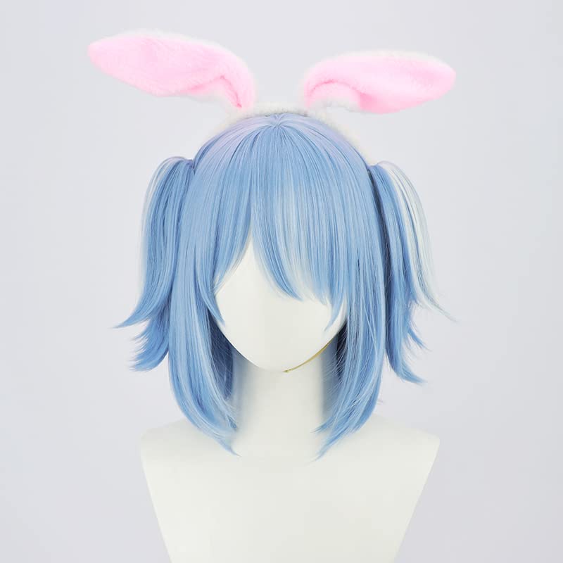 Usada Pekora Cosplay Wig, Blue To White Gradient, Heat-Resistant Wig (Bob Style, No Ears)
