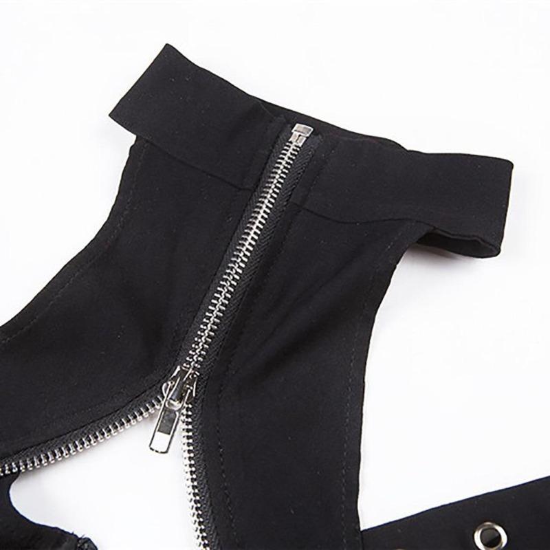 Topy na zamek damskie bez rękawów seksowny krótki gotycki top sweter z golfem czarny top koszula damska