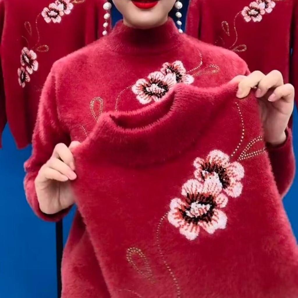 Herbst Winter Mama's Verdickter Nerz Daunen Unterziehpullover Locker