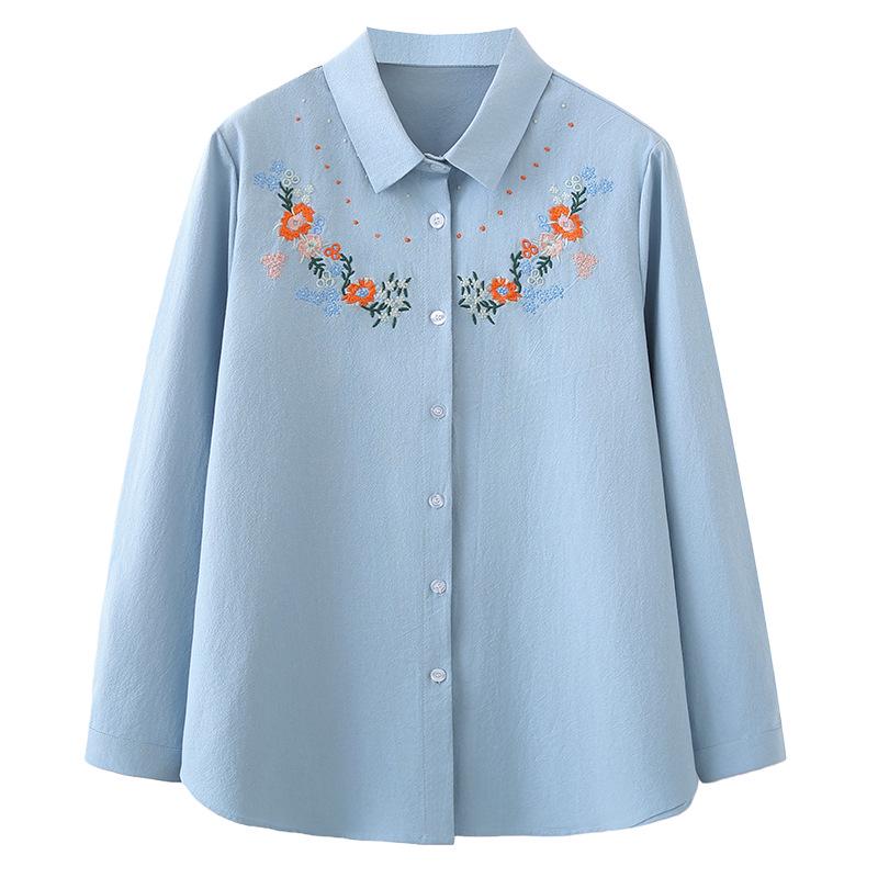 2026 Spring Retro Plus Size Cotton Embroidered Long Sleeve Cardigan for Women - Slimming 200 Jin Top for Plus Size 