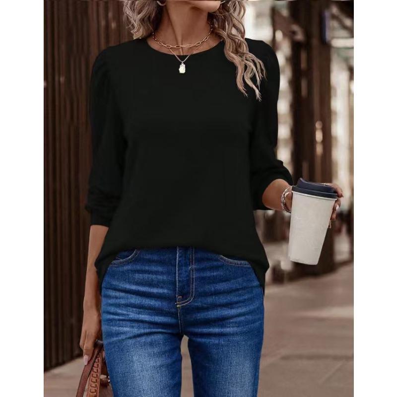 Casual Loose Long Sleeve Solid Women T Shirt For Daily Vacation Outfit