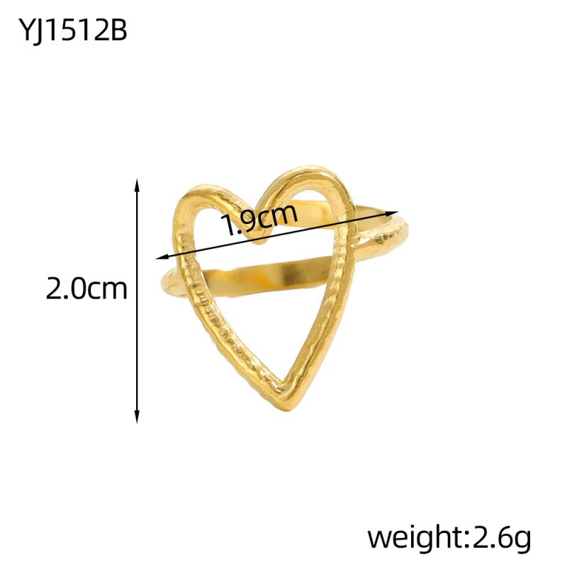 

CARLIDANA European And American Stainless Steel Fashion Solid Ring Gold Color Big Thick Heart Shape Ring for Women resizable