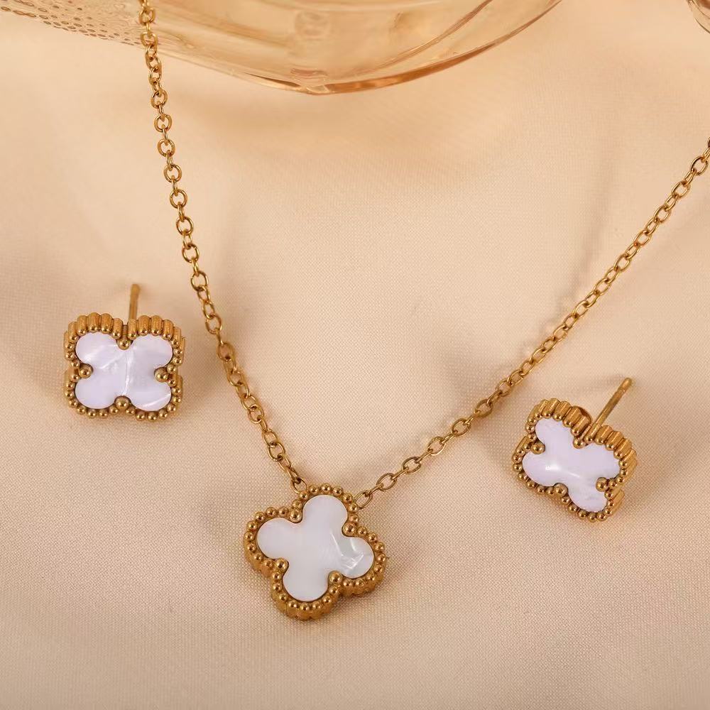 

2 шт. ожерелье и серьги из титановой стали, не тускнеющие, двухсторонний набор клевер necklace+earings