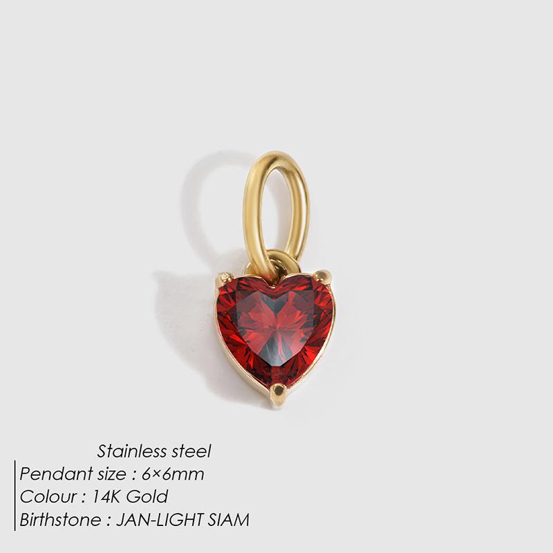 St-Delan Gold Plated Stainless Steel Heart CZ Birthstone Charms Multicolor Crystal Pendant for DIY Zircon Making Copper