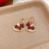 Retro Red Zirconia Pearl Flower Earrings - High-End Hong Kong Style Studs for Women