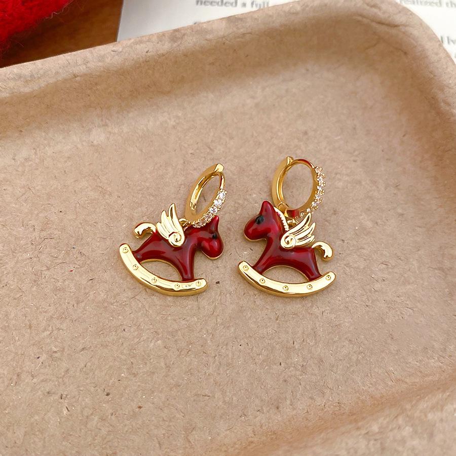 Retro Red Zirconia Pearl Flower Earrings - High-End Hong Kong Style Studs for Women