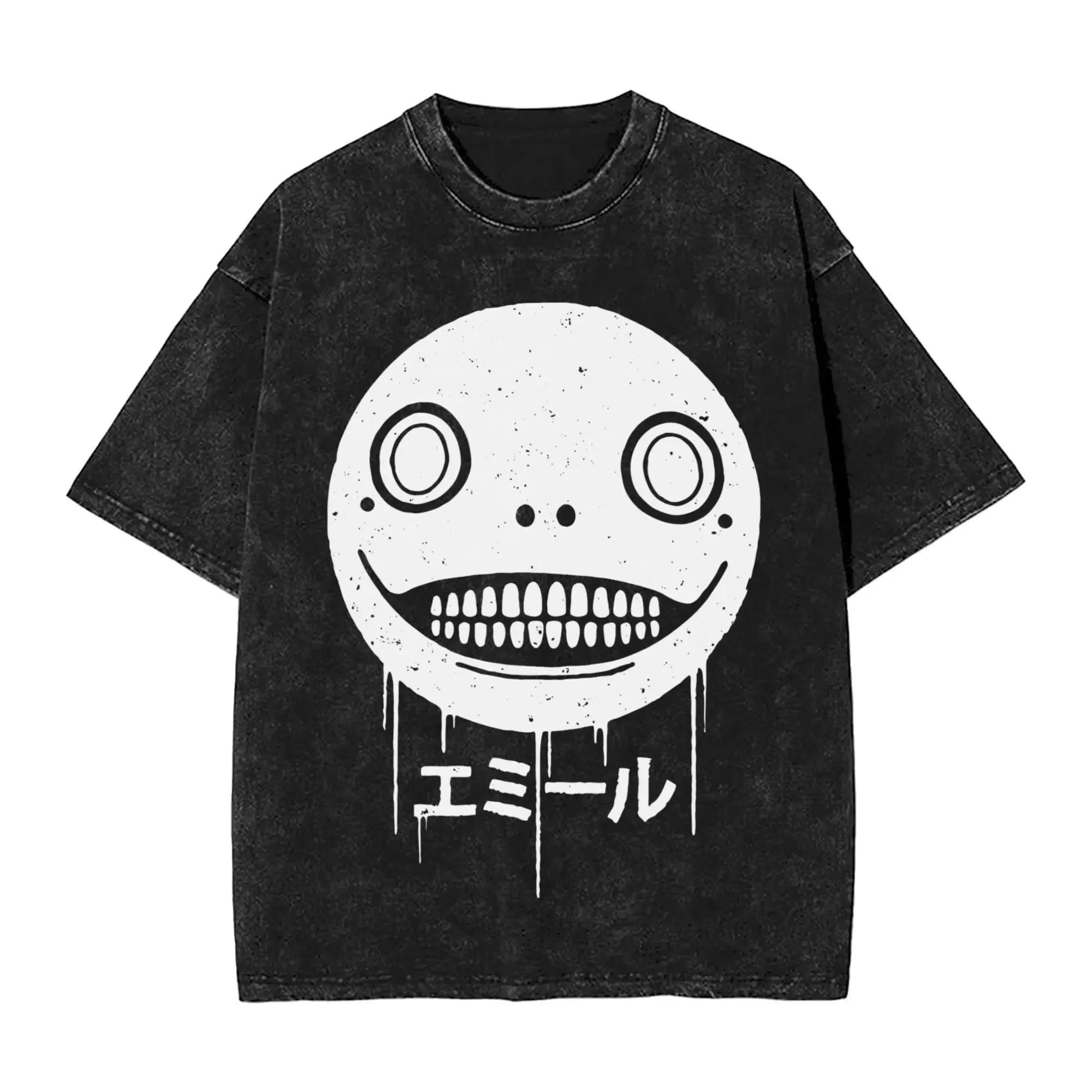 NieR Automata 2B Unisexga Style Vintage Washed TShirt Streetwear Oversized Unisex Couple Tee HighQuality Soft Retro Classic S