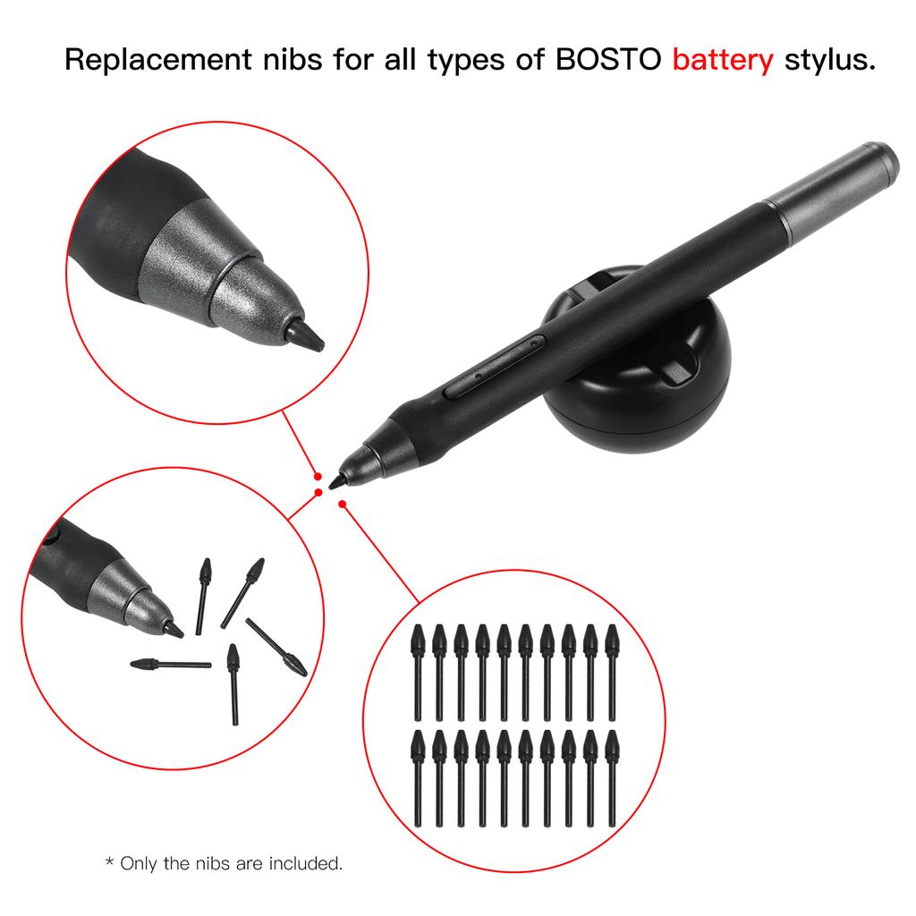 20pcs Replacement Nibs Pen Tips Compatible with All BOSTO Graphic Monitor Drawing Tablet Battery Stylus Black