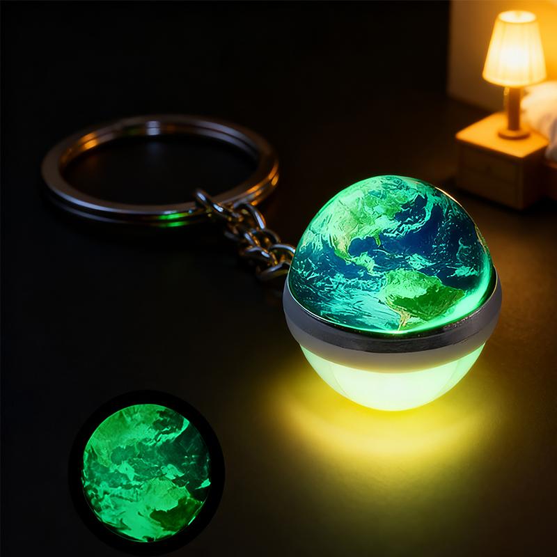 1PC Round Luminous Pendant with Ring Graduation Gift Planetary Earth Keychain Car Glow-in-the-Dark Durable Dual-Sided Cute