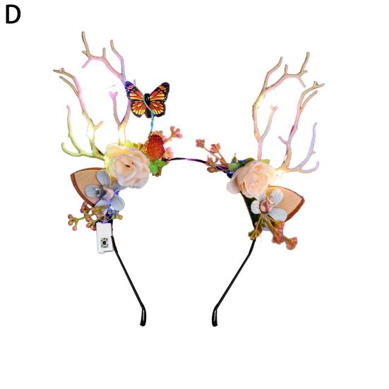 Christmas Hair Hoop Flower Butterflies Decor Antlers Design LED Light Headband Parties Performances Accessory