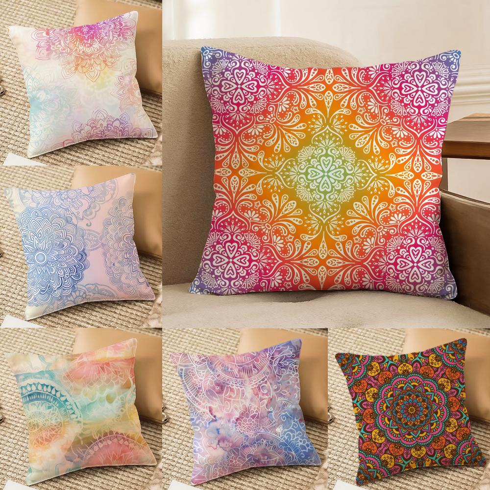 Colorful Floral Mandala Pattern Cushion Cover Short Plush Doublesided Print Square Throw Pillow Covers Sofa Home Cushion Decor