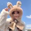 Three-dimensional rabbit ears plush hat two-piece set, ear protector, Lei Feng hat, cycling cold-proof hat, scarf integrated two-piece set