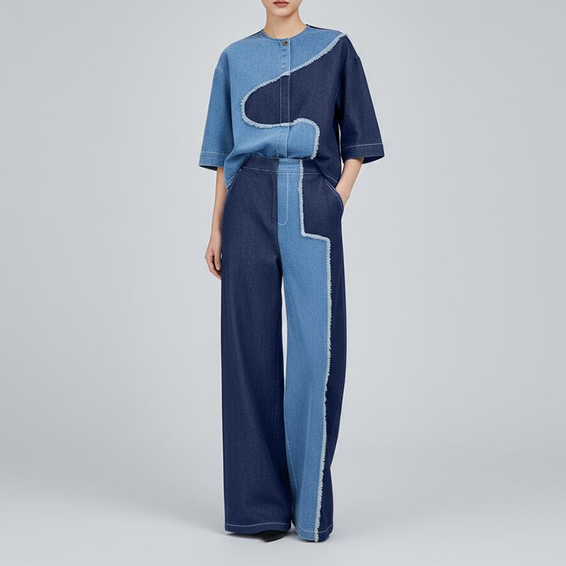 ZANZEA Women Half Sleeve Blouse and Long Pants Patchwork Casual Two Piece Suit Sets