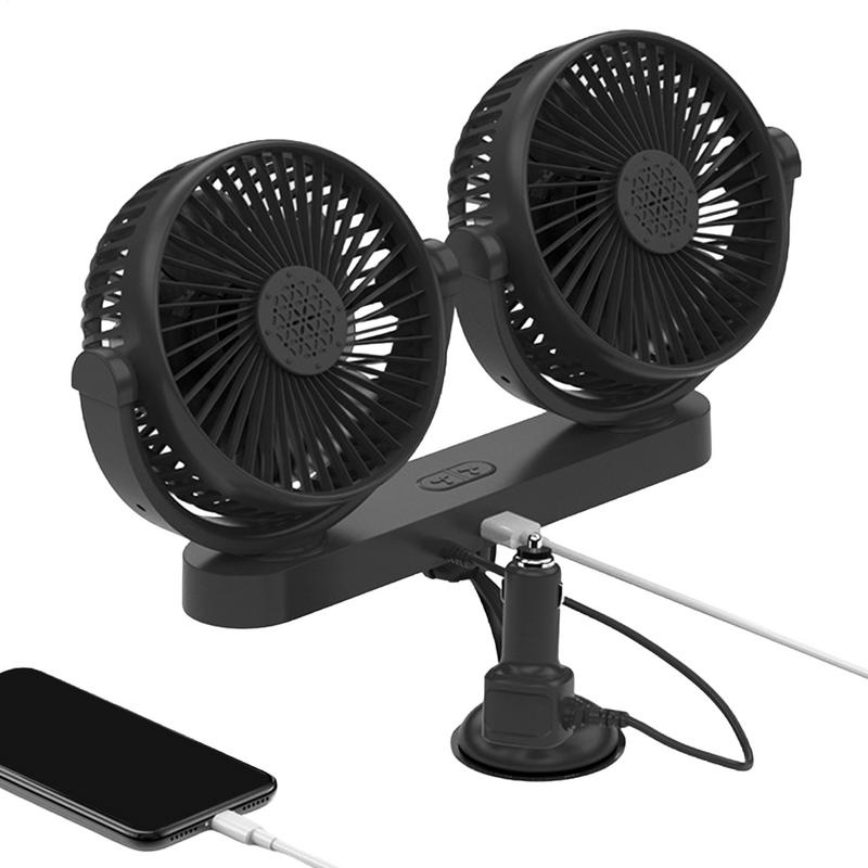 Portable Car Fan USB Car Fan Auto Cooler Cool Gadgets Air Conditioner 360 Degree Rotatable 3 Speeds Suction Cup 12V 24V Cooler