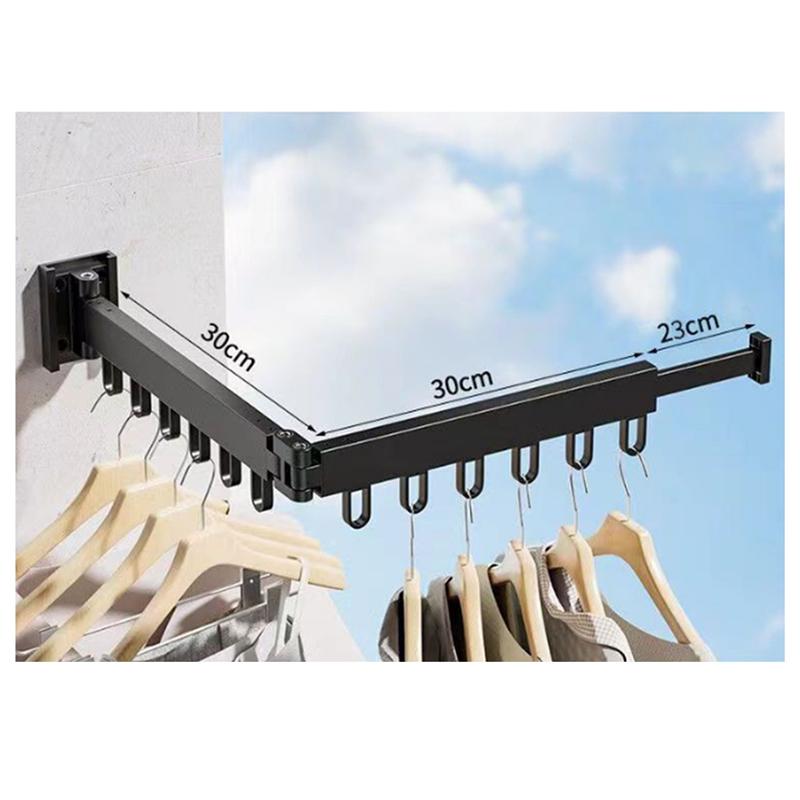 Good-Black Aluminum Retractable Clothes Hanger, 2-Fold Wall Mounted Drying Rack, Space-Efficient Design For Indoor & Outdoor Use