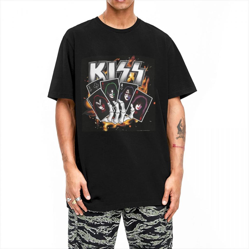 Men's Kiss Band T-Shirts Rock and Roll 100% Cotton Top Tees Summer Y2K Funny Short Sleeve O-Neck Trendy Casual T Shirt